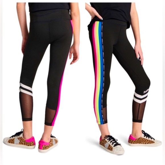 Justice sport rainbow stripe black leggings - size XL (16/18) - Picture 1 of 5
